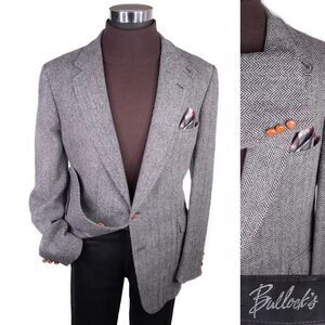 VTG Bullock's Herringbone Gray Sz 46R Sport Coat Jacket Blazer Two Button WOOL